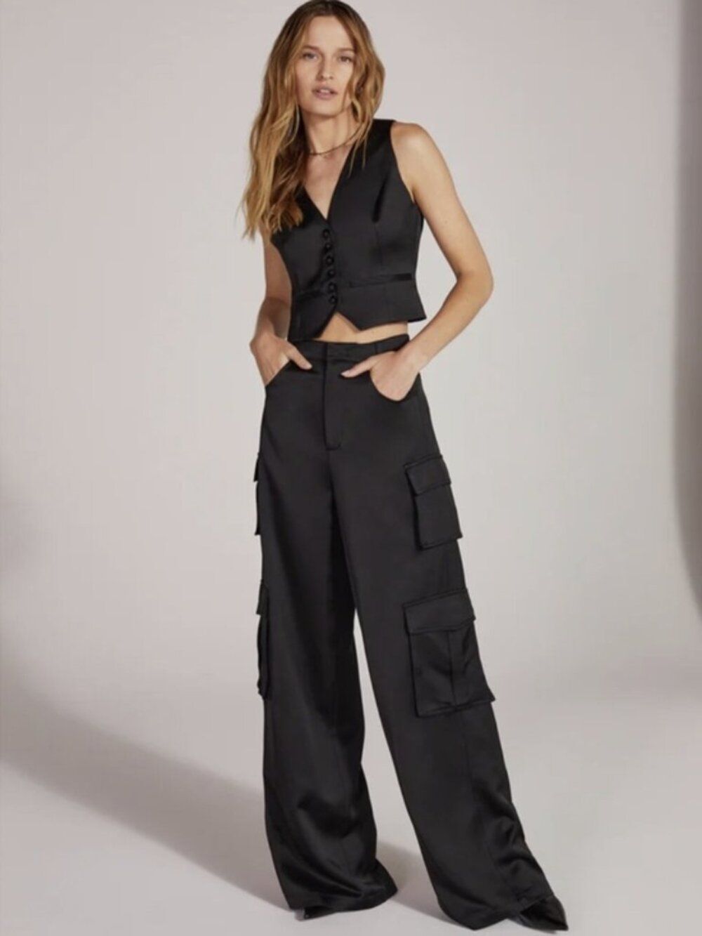 Favorite Daughter Satin Wide Leg Cargo Pants Y2K Streetwear Effortless Chic 2